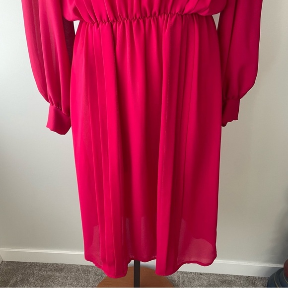 Vintage Joyce Palmer Fuchsia Pink Chiffon Midi Dress Long Sleeve Medium 80s 90s - Picture 10 of 12
